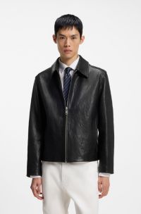 Veste Regular en cuir nappa, Noir