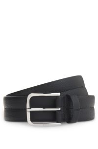 Leather business belt with polished silver buckle, Black