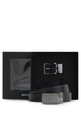 BOSS - リバーシブル レザーベルト ピン＆プレートバックル - ブラック