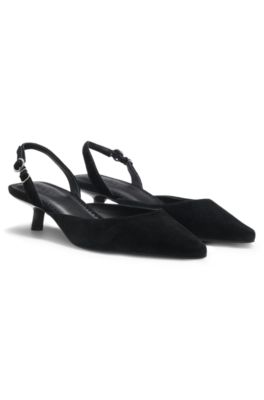 Kitten-heel slingbacks in suede, Black