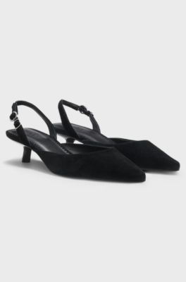 Kitten-heel slingbacks in suede, Black