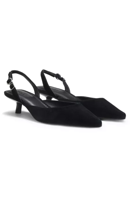 Kitten-heel slingbacks in suede