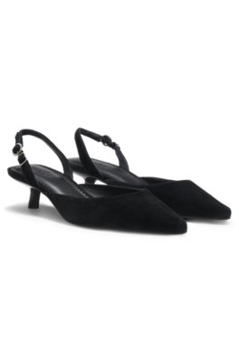 Kitten-heel slingbacks in suede