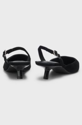 Kitten-heel slingbacks in suede, Black