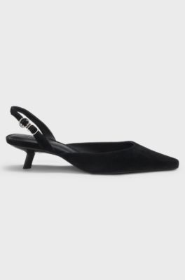Kitten-heel slingbacks in suede, Black