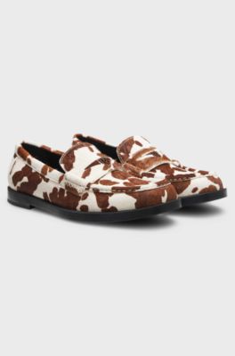 Semi-squared loafers with tonal hardware, Brown / Beige