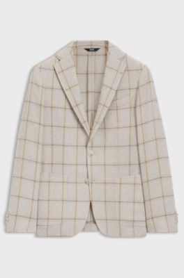 Slim-fit jacket in checked cloth, Natural