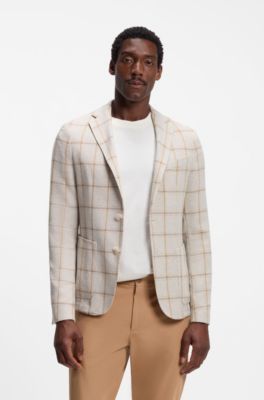 Slim-fit jacket in checked cloth, Natural
