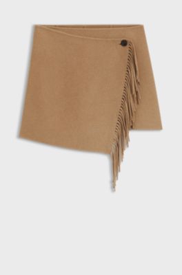 Wrap mini skirt with fringing, Light Brown