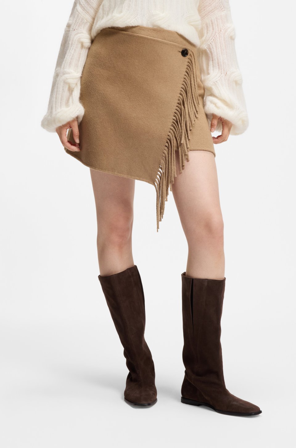 Wrap mini skirt with fringing