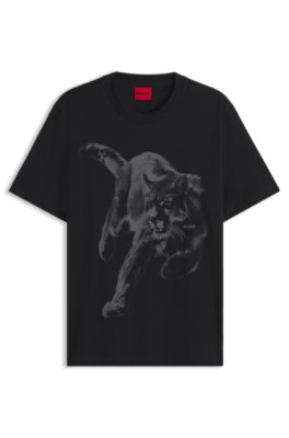 Hugo Uomo Nero T-Shirt In Jersey Di Cotone Con Stampa Grafica