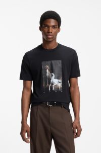 Cotton-jersey T-shirt with graphic print, Black