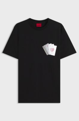 Cotton T-shirt with playing card foil graphic, Black