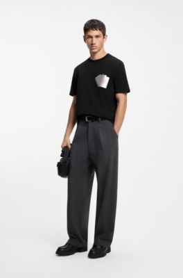 Cotton T-shirt with playing card foil graphic, Black