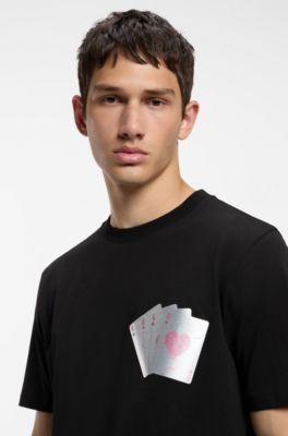 Cotton T-shirt with playing card foil graphic, Black