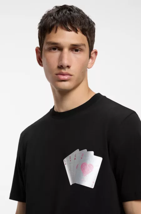 T-shirt en coton avec motif carte à jouer à effet métallisé