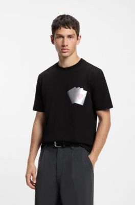 Cotton T-shirt with playing card foil graphic, Black