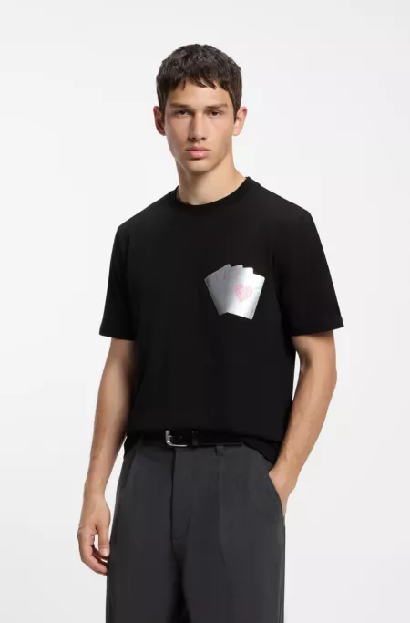 T-shirt en coton avec motif carte à jouer à effet métallisé