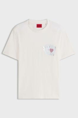 Cotton T-shirt with playing card foil graphic, Natural