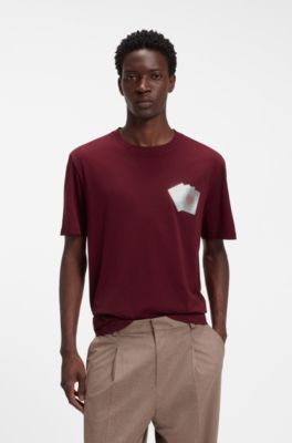Cotton T-shirt with playing card foil graphic, Dark Red