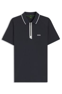 Poloshirt i slim fit med lynl&aring;sstolpe, M&oslash;rkebl&aring;