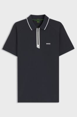 Slim-fit polo shirt with a zip placket, Dark Blue