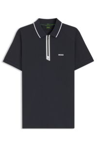 Slim-fit polo shirt with zip placket, Dark Blue