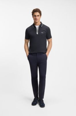 Slim-fit polo shirt with a zip placket, Dark Blue