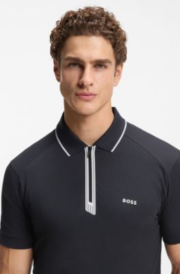 Slim-fit polo shirt with a zip placket, Dark Blue