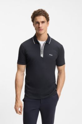 Slim-fit polo shirt with zip placket, Dark Blue
