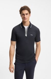 Slim-fit polo shirt with a zip placket, Dark Blue
