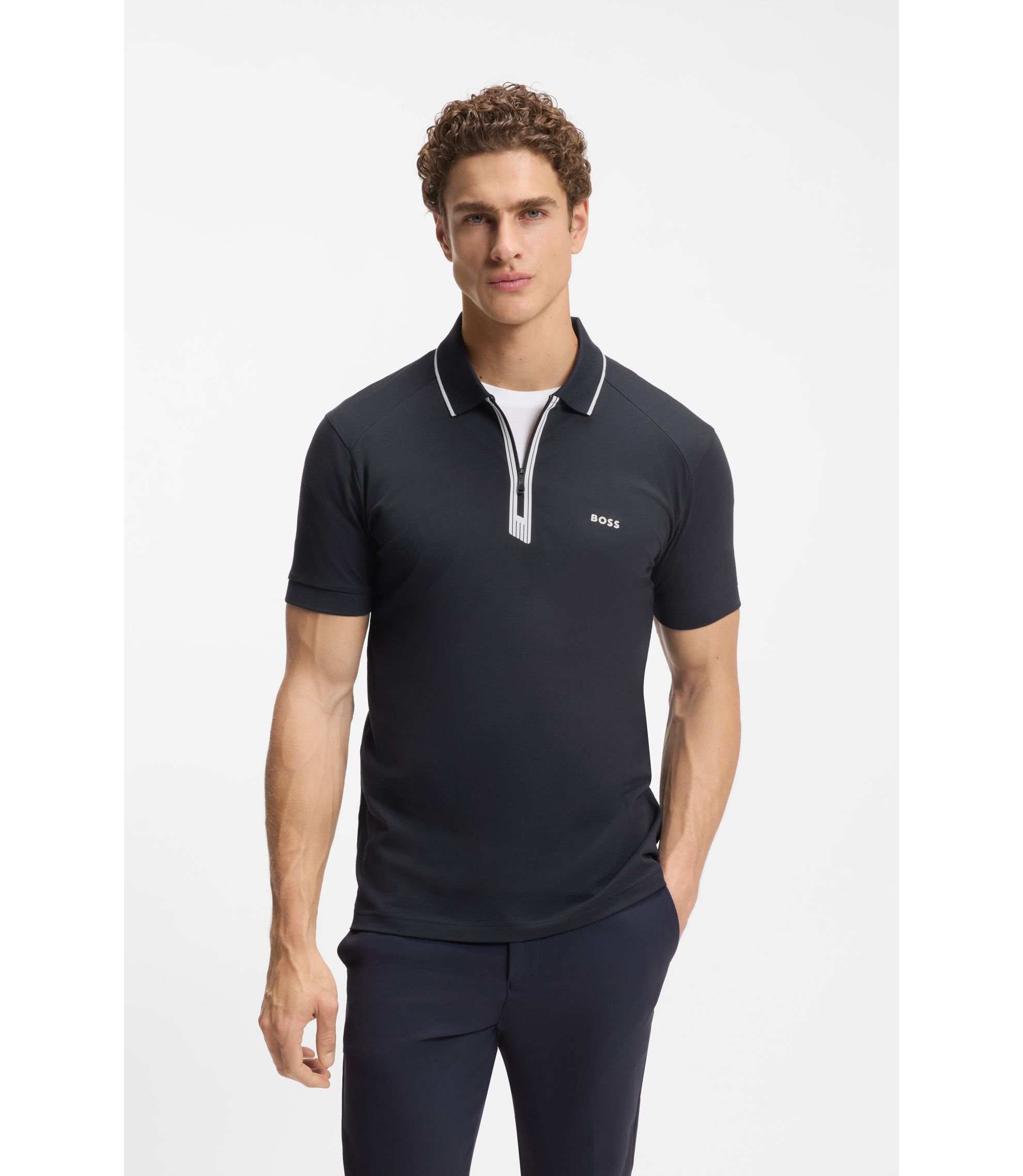 Slim-Fit Poloshirt mit Reißverschlussleiste