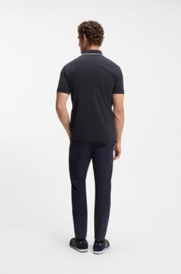 Poloshirt i slim fit med lynl&aring;sstolpe, M&oslash;rkebl&aring;