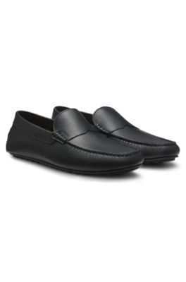 Tumbled-leather loafers with driver sole, Black
