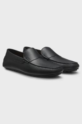 Tumbled-leather loafers with driver sole, Black