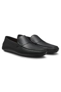 Tumbled-leather loafers with driver sole, Black