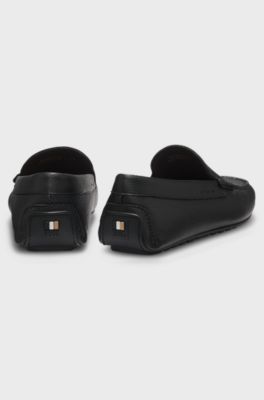 Tumbled-leather loafers with driver sole, Black