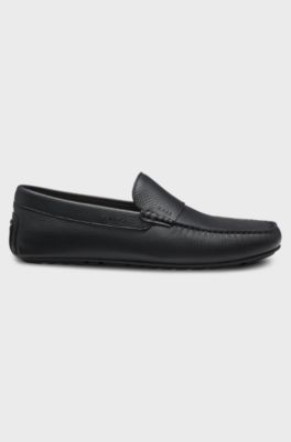 Tumbled-leather loafers with driver sole, Black