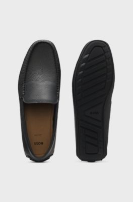 Tumbled-leather loafers with driver sole, Black
