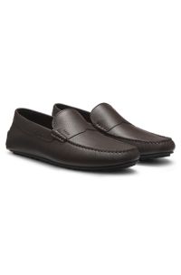 Tumbled-leather loafers with driver sole, Dark Brown