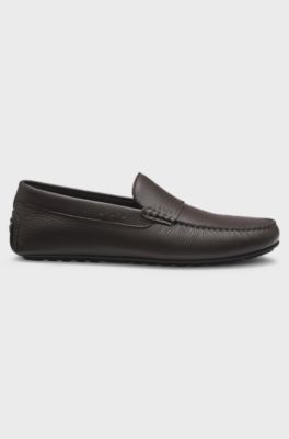 Tumbled-leather loafers with driver sole, Dark Brown