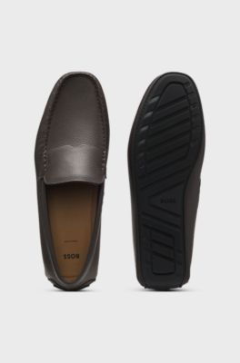 Tumbled-leather loafers with driver sole, Dark Brown