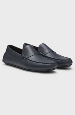 Tumbled-leather loafers with driver sole, Dark Blue