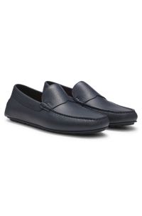 Tumbled-leather loafers with driver sole, Dark Blue