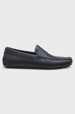 Tumbled-leather loafers with driver sole, Dark Blue