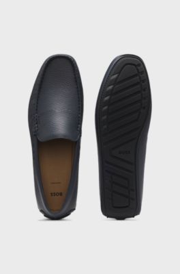 Tumbled-leather loafers with driver sole, Dark Blue