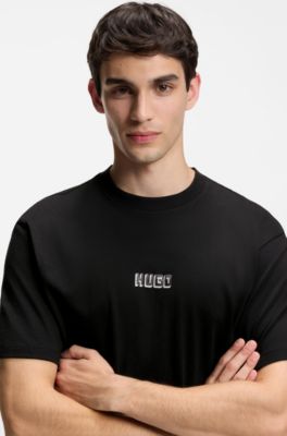 T-shirt in jersey di cotone con logo, Nero