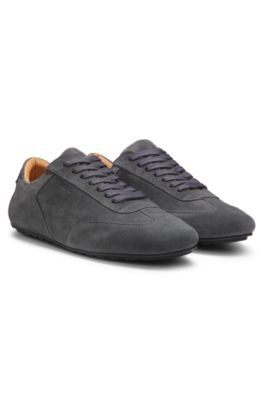 Suede trainers with embossed logo, Dark Grey