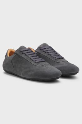 Suede trainers with embossed logo, Dark Grey