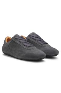 Suede trainers with embossed logo, Dark Grey